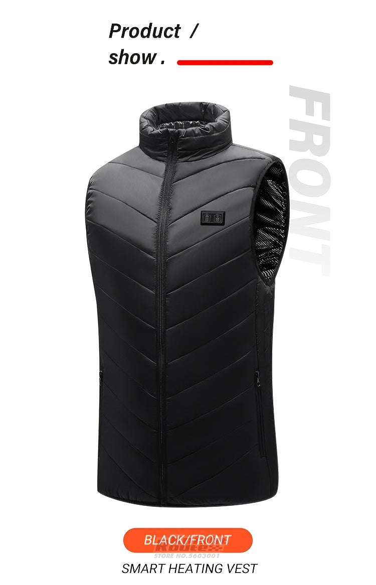 Men's 15 Areas Heated Vest, (Battery Pack Not Included) Active Mid Stretch Zip Up Sleeveless Jacket For Outdoor Fall Winter