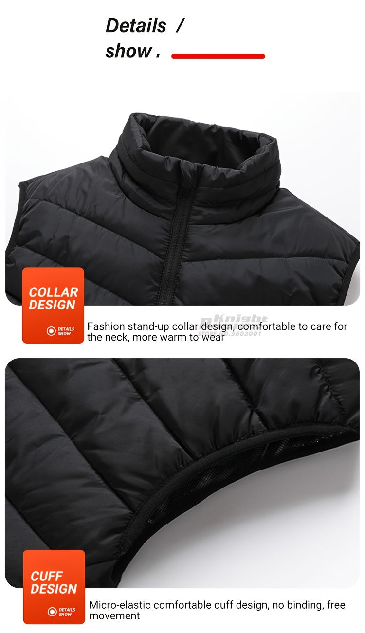 Men's 15 Areas Heated Vest, (Battery Pack Not Included) Active Mid Stretch Zip Up Sleeveless Jacket For Outdoor Fall Winter