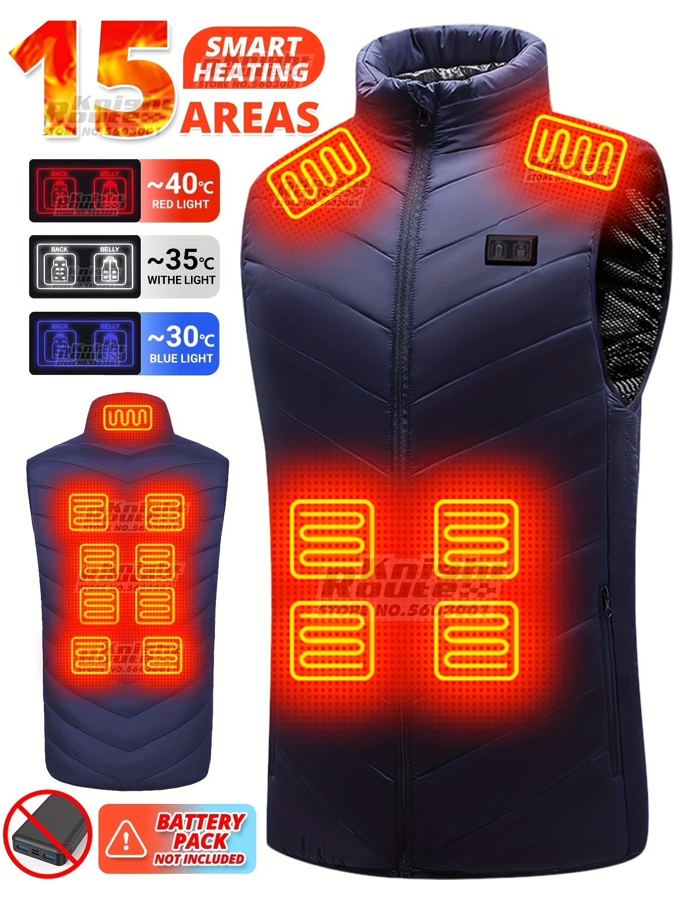 Men's 15 Areas Heated Vest, (Battery Pack Not Included) Active Mid Stretch Zip Up Sleeveless Jacket For Outdoor Fall Winter