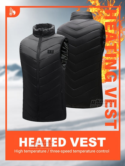 Men's 15 Areas Heated Vest, (Battery Pack Not Included) Active Mid Stretch Zip Up Sleeveless Jacket For Outdoor Fall Winter