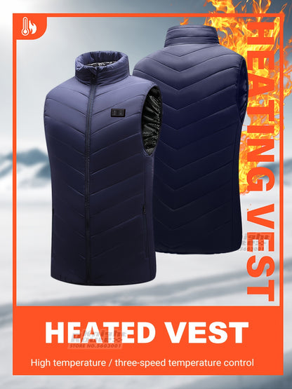 Men's 15 Areas Heated Vest, (Battery Pack Not Included) Active Mid Stretch Zip Up Sleeveless Jacket For Outdoor Fall Winter