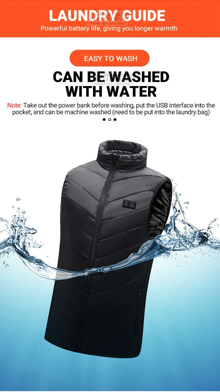 Men's 15 Areas Heated Vest, (Battery Pack Not Included) Active Mid Stretch Zip Up Sleeveless Jacket For Outdoor Fall Winter