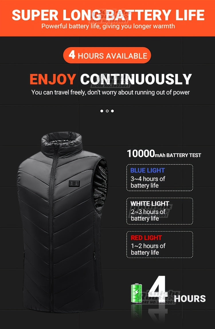 Men's 15 Areas Heated Vest, (Battery Pack Not Included) Active Mid Stretch Zip Up Sleeveless Jacket For Outdoor Fall Winter
