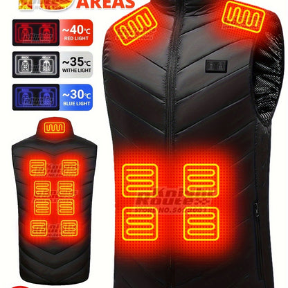 Men's 15 Areas Heated Vest, (Battery Pack Not Included) Active Mid Stretch Zip Up Sleeveless Jacket For Outdoor Fall Winter